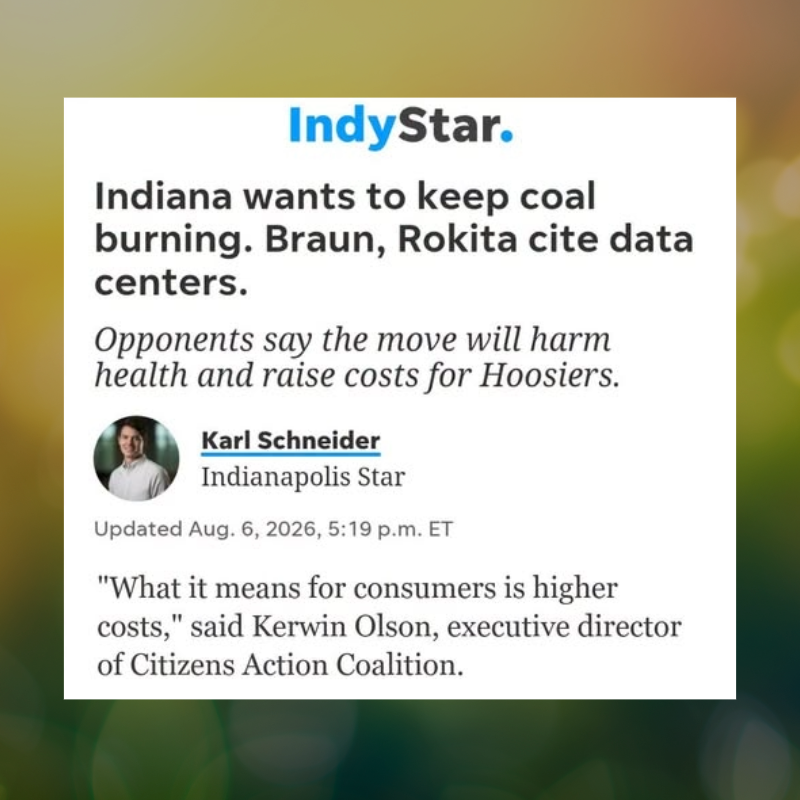 August 2026 IndyStar article, Indiana wants to keep coal burning. Braun, Rokita cite data centers. Opponents say the move will harm health and raise costs for Hoosiers.