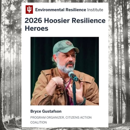 CAC Program Organizer, Bryce Gustafson, was awarded the 2026 Hoosier Resilience Hero Award by the IU Environmental Resilience Institute
