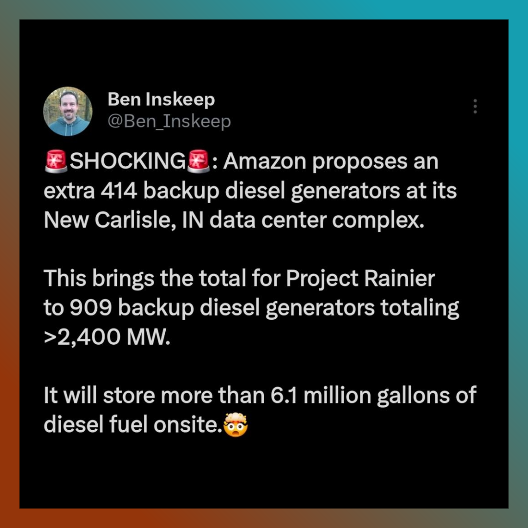 May 2026 Amazon requesting to add 414 additional backup diesel generators in New Carlisle