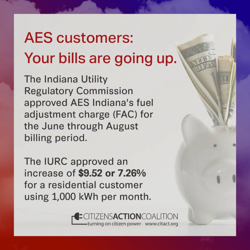 June 2026 - AES electric bills going up due to fuel adjustment clause tracker increase