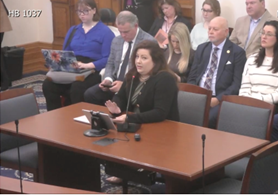 CAC's Lindsay Haake testifies on House Bill 1037 during the 2025 Indiana General Assembly.